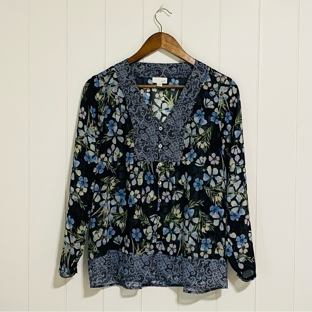 J. Jill sheer floral button up top size SP